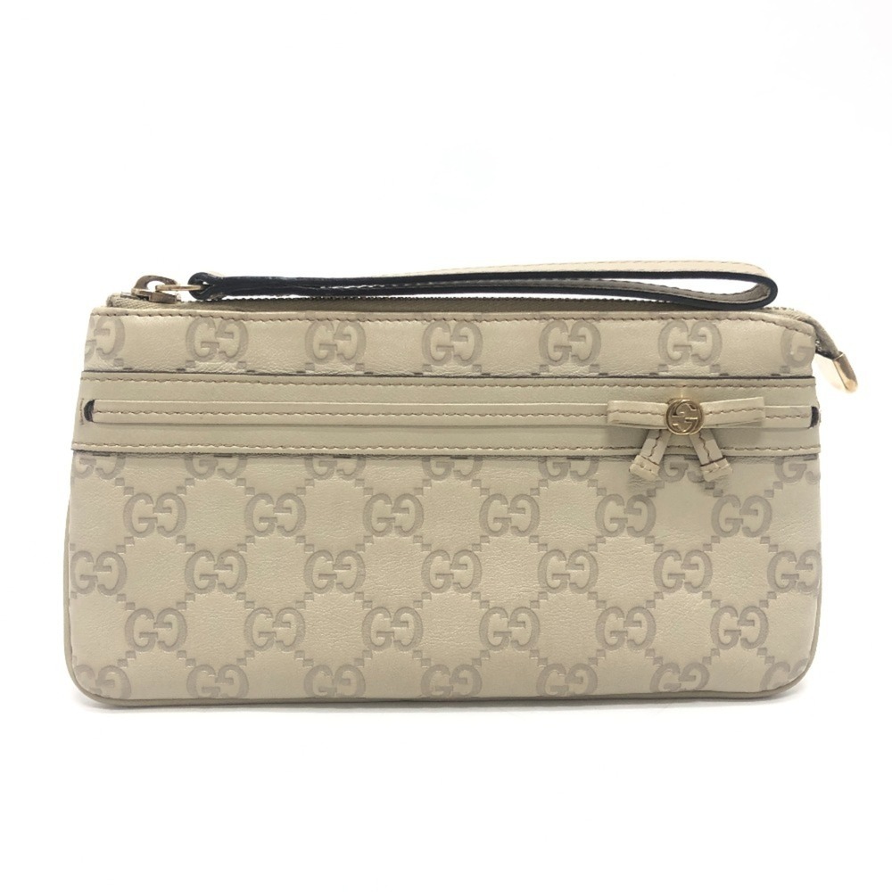 GUCCI 256867 Mayfair Strap Clutch Bag, Flat Handbag, Pouch, Shima Leather, Wo...